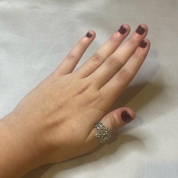 Spiritual Silver Boho Hand Ring Stackable Alternative Ring Goth Grunge Punk - Picture 6 of 9